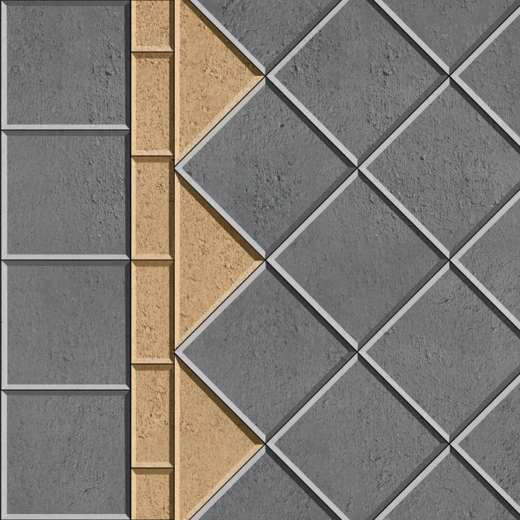 Paving Pattern | 45 Stack Bond with Contrasting Stretcher Inlay and Header